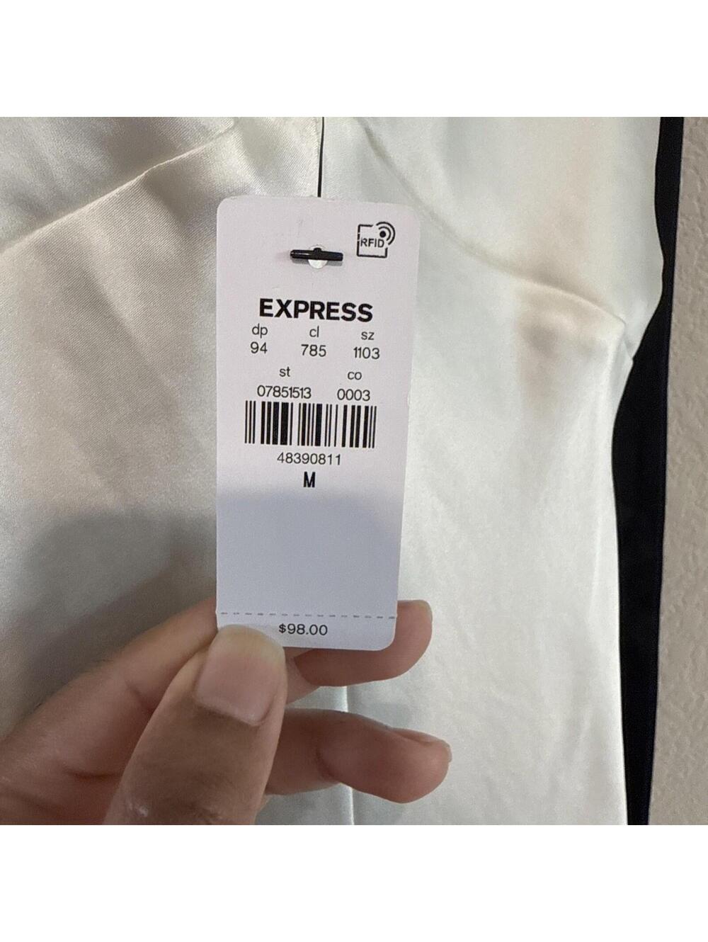 Express Cream Satin V-Neck Midi Cami Slip Dress w/ Black Ties on Shoulder - MED - Picture 9 of 13